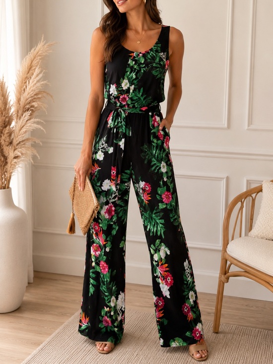 Vince Camuto Pants - Vince Camuto Tropical Floral Belted Jumpsuit Women’s XL NWT